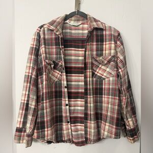 Vintage Arctic Flannel Made in USA 100% cotton brown white red plaid thick shirt